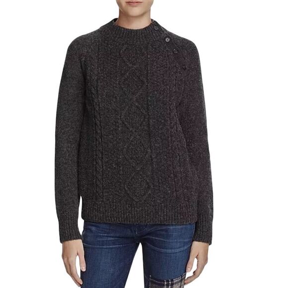 Equipment Sweaters - Equipment Femme Tayden Wool Blend Cable Knit Sweater Charcoal Grey Size L